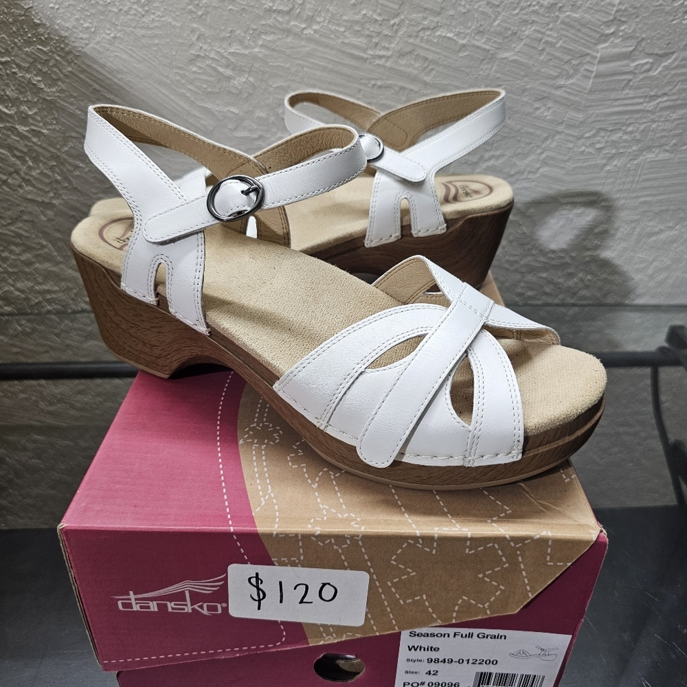 Dansko Women's Season Sandals White Full Grain